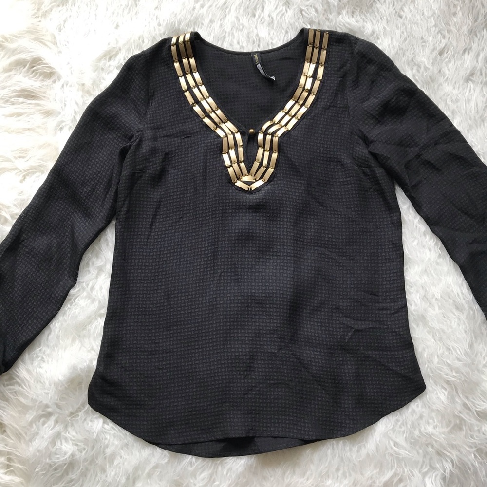 PLENTY‎ BY TRACY REECE GOLD BLACK SILK TUNIC TOP